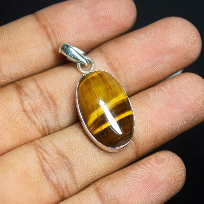 530gm Tigers Eye Oval Plain Cabochon Shape 925 Sterling Silver Bezel Pendant Beads Supplies USA Necklaces