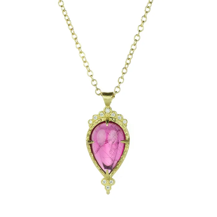 Adel Chefridi Pink Tourmaline and Diamond Pendant Necklace Necklaces