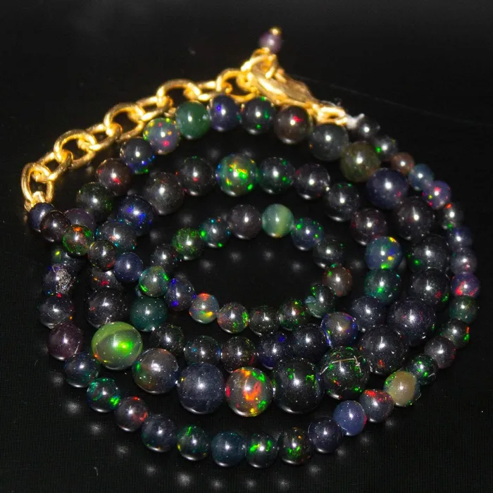 Black Ethiopian Opal Gemstone Gold Filled Round Ball Beads Necklace 3mm 7mm 18 Beads Supplies USA Necklaces Black Ethiopian Opal Gemstone Gold Filled Round Ball Beads Necklace 3mm 7mm 18 Beads Supplies USA Necklaces