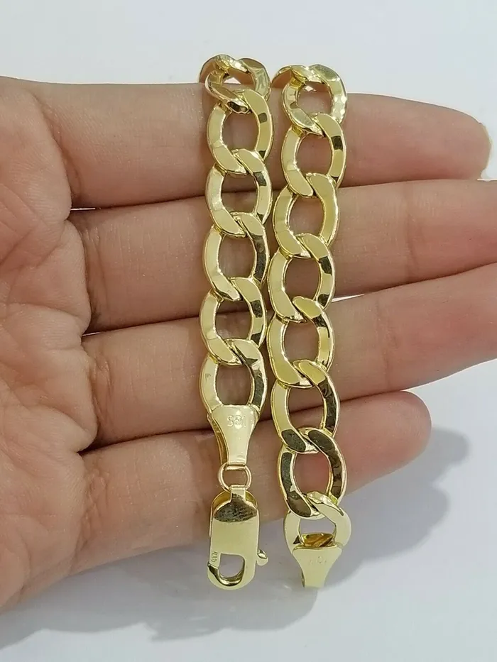 Bracelets 10K Pure Yellow Gold Miami Cuban Curb Link Bracelet Lobster lock 9mm 9 inches Gold and Diamond