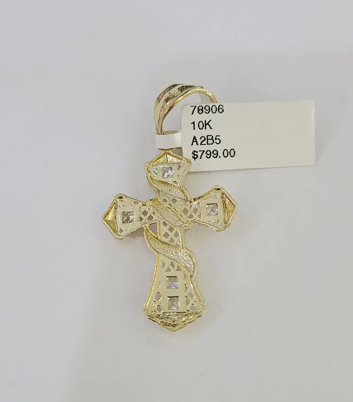 Charm Necklaces Gold and Diamond 10K Gold Franco Chain Cross Charm Length 1826 inches 2mm REAL Yellow
