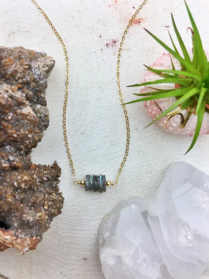 Enclave Gems and Co Necklaces Golden State Necklace A Labradorite Cluster 14k Gold Fill