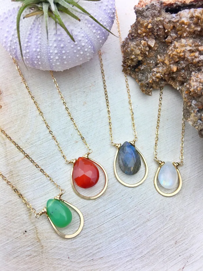 Enclave Gems Co Necklaces Abel Necklace willing and Rainbow Moonstone 14k Gold Fill Framework