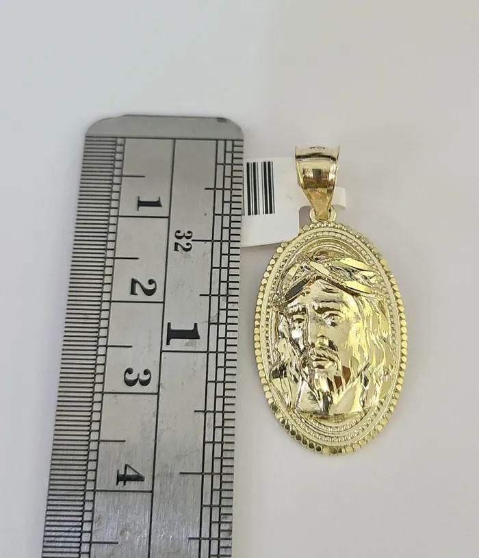 Gold and Diamond Necklaces 10K Gold Miami Cuban Chain Jesus Head 1828 3mm Pendant Necklace SET Charm