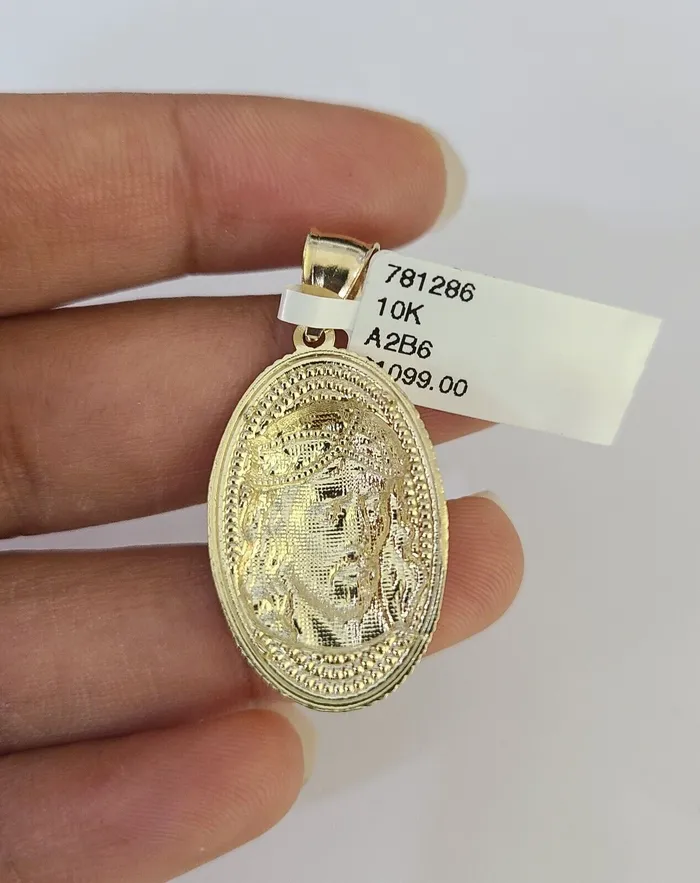 Gold and Diamond Necklaces 10K Gold Miami Cuban Chain Jesus Head 1828 3mm Pendant Necklace SET Charm