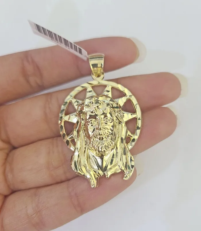 Gold and Diamond Necklaces 10k Jesus Christ Pendant Rope Chain 5mm 1826 SET Necklace Charm