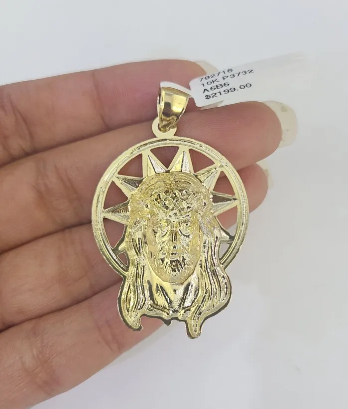 Gold and Diamond Necklaces 10k Jesus Christ Pendant Rope Chain 5mm 1826 SET Necklace Charm