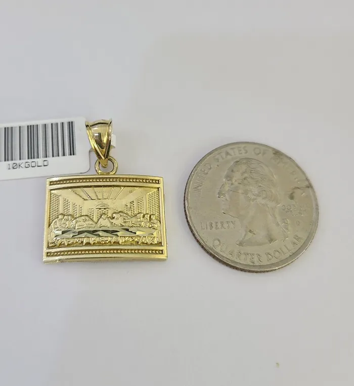 Gold and Diamond Necklaces 10k Solid Gold Cuban Curb Chain Last Supper Pendant 2mm 1824 SET Necklace