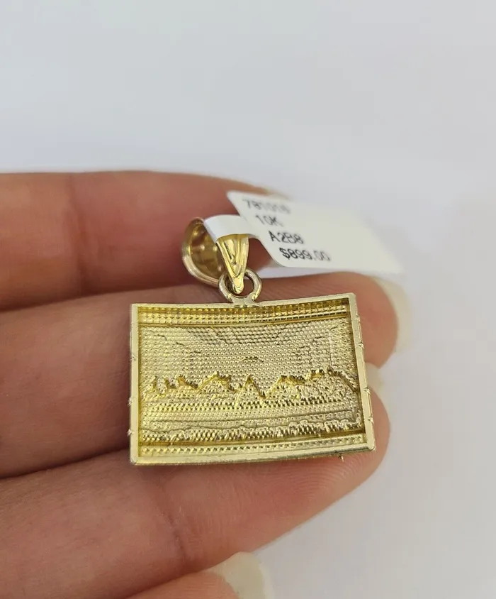 Gold and Diamond Necklaces 10k Solid Gold Cuban Curb Chain Last Supper Pendant 2mm 1824 SET Necklace