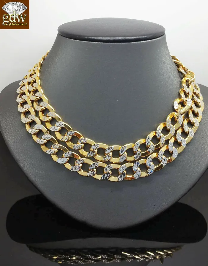 Gold and Diamond Necklaces 11mm REAL 10k Yellow Gold Cuban Link Chain 28 10kt Necklace Diamond Cut TwoTone Gold and Diamond Necklaces 11mm REAL 10k Yellow Gold Cuban Link Chain 28 10kt Necklace Diamond Cut TwoTone