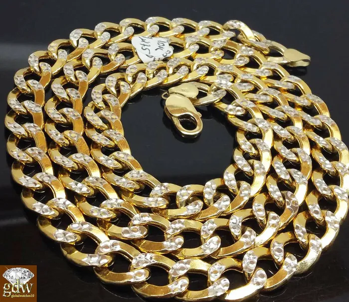 Gold and Diamond Necklaces 11mm REAL 10k Yellow Gold Cuban Link Chain 28 10kt Necklace Diamond Cut TwoTone