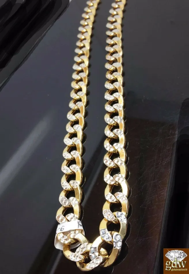 Gold and Diamond Necklaces 11mm REAL 10k Yellow Gold Cuban Link Chain 28 10kt Necklace Diamond Cut TwoTone