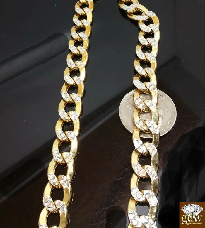 Gold and Diamond Necklaces 11mm REAL 10k Yellow Gold Cuban Link Chain 28 10kt Necklace Diamond Cut TwoTone