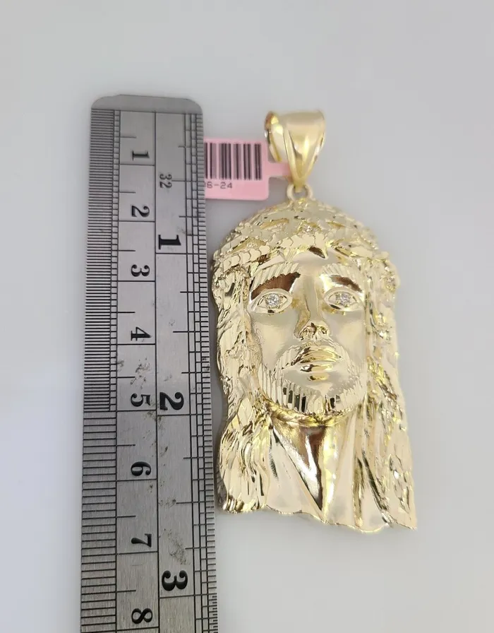 Gold and Diamond Necklaces 14k Gold Chain Jesus Head Charm Solid Cuban Curb 10mm 2030 SET Necklace