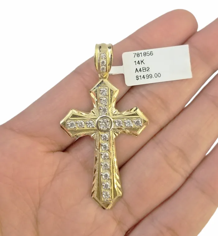 Gold and Diamond Necklaces 14K Real Yellow Gold Jesus Cross Diamond Cut Pendant Religious Charm Gold and Diamond Necklaces 14K Real Yellow Gold Jesus Cross Diamond Cut Pendant Religious Charm