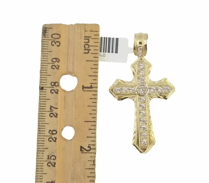 Gold and Diamond Necklaces 14K Real Yellow Gold Jesus Cross Diamond Cut Pendant Religious Charm