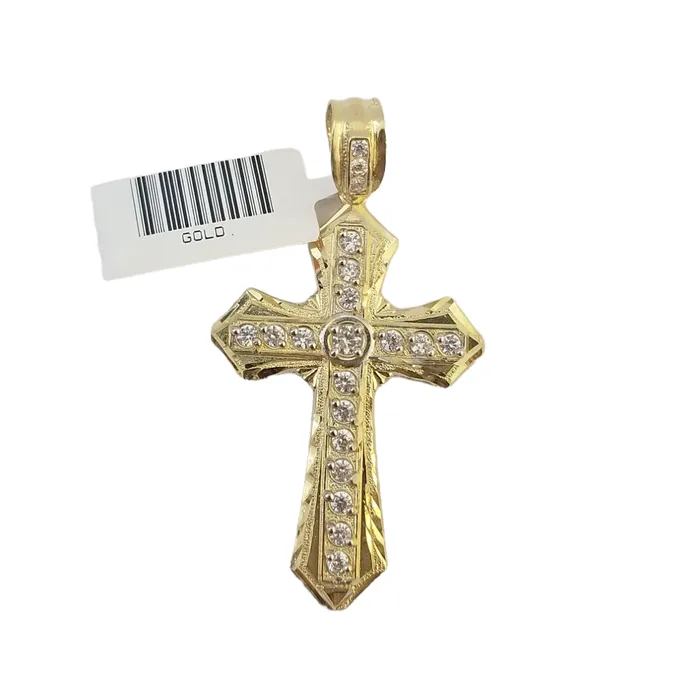 Gold and Diamond Necklaces 14K Real Yellow Gold Jesus Cross Diamond Cut Pendant Religious Charm