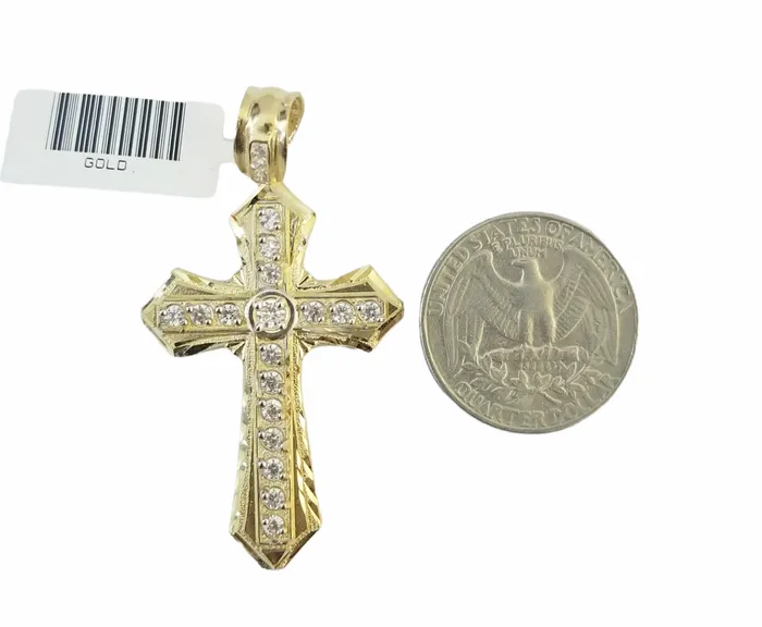 Gold and Diamond Necklaces 14K Real Yellow Gold Jesus Cross Diamond Cut Pendant Religious Charm