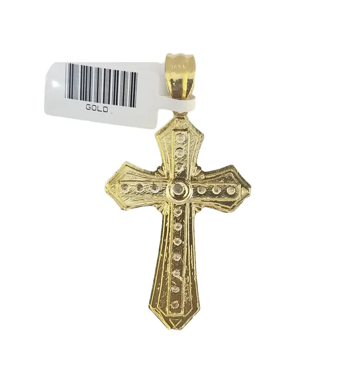 Gold and Diamond Necklaces 14K Real Yellow Gold Jesus Cross Diamond Cut Pendant Religious Charm