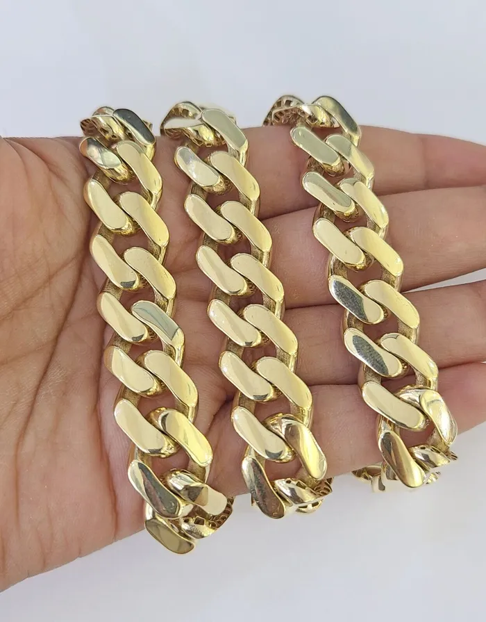 Gold and Diamond Necklaces Real 10K Royal Monaco Chain Box Clasp 13mm Gold Necklace 10Kt 24 Genuine