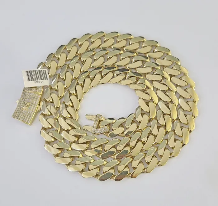 Gold and Diamond Necklaces Real 10K Royal Monaco Chain Box Clasp 13mm Gold Necklace 10Kt 26 Genuine Gold and Diamond Necklaces Real 10K Royal Monaco Chain Box Clasp 13mm Gold Necklace 10Kt 26 Genuine