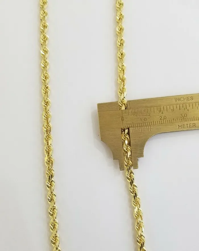 Gold and Diamond Necklaces Real 14K SOLID Yellow Gold Rope Chain 45mm 26 Inches necklace Lobster Lock 14kt