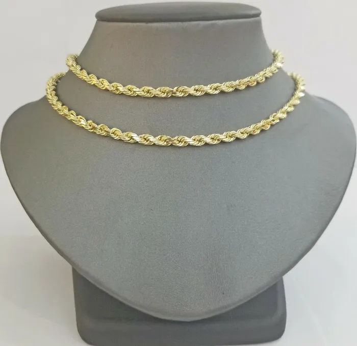 Gold and Diamond Necklaces Real 14K SOLID Yellow Gold Rope Chain 45mm 26 Inches necklace Lobster Lock 14kt