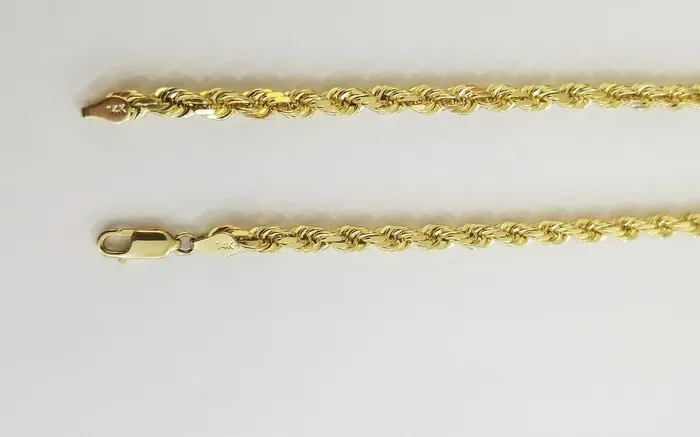 Gold and Diamond Necklaces Real 14K SOLID Yellow Gold Rope Chain 45mm 26 Inches necklace Lobster Lock 14kt