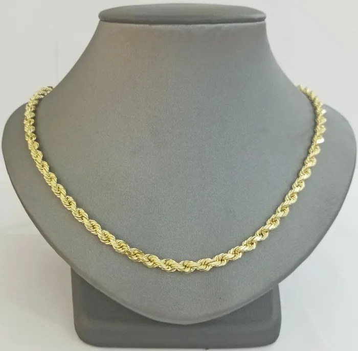 Gold and Diamond Necklaces Real 14K SOLID Yellow Gold Rope Chain 45mm 26 Inches necklace Lobster Lock 14kt