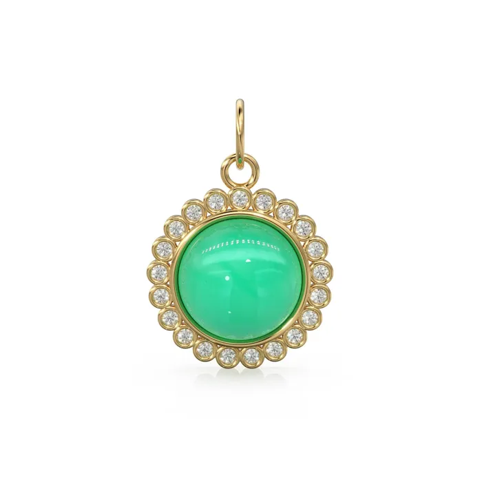Jalvi Co Necklaces 26mm 14K Solid Yellow Gold Diamond Apple Green Chrysoprase Round Coin Shape Charm Necklace Pendant Jalvi Co Necklaces 26mm 14K Solid Yellow Gold Diamond Apple Green Chrysoprase Round Coin Shape Charm Necklace Pendant