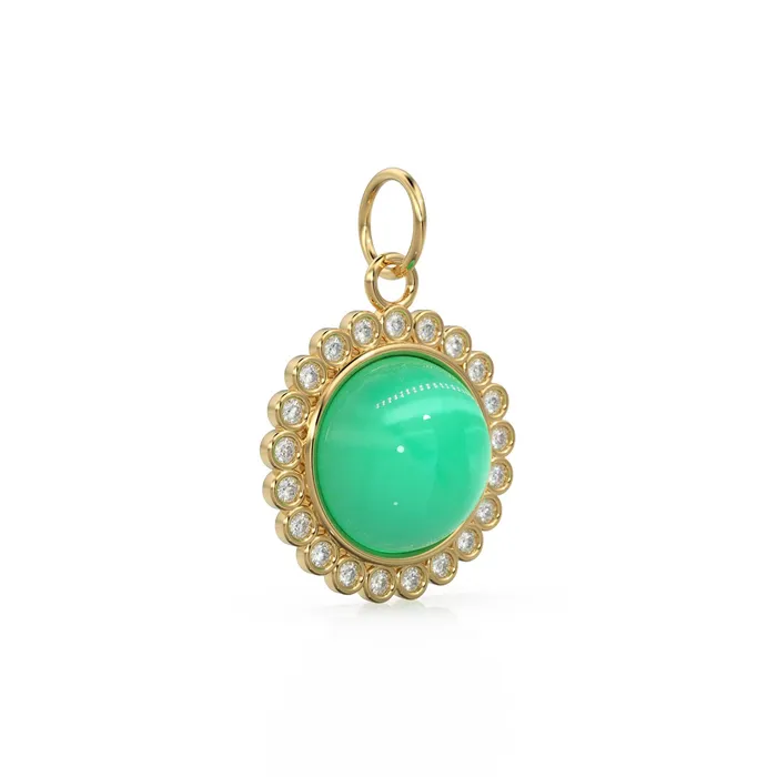 Jalvi Co Necklaces 26mm 14K Solid Yellow Gold Diamond Apple Green Chrysoprase Round Coin Shape Charm Necklace Pendant Jalvi Co Necklaces 26mm 14K Solid Yellow Gold Diamond Apple Green Chrysoprase Round Coin Shape Charm Necklace Pendant