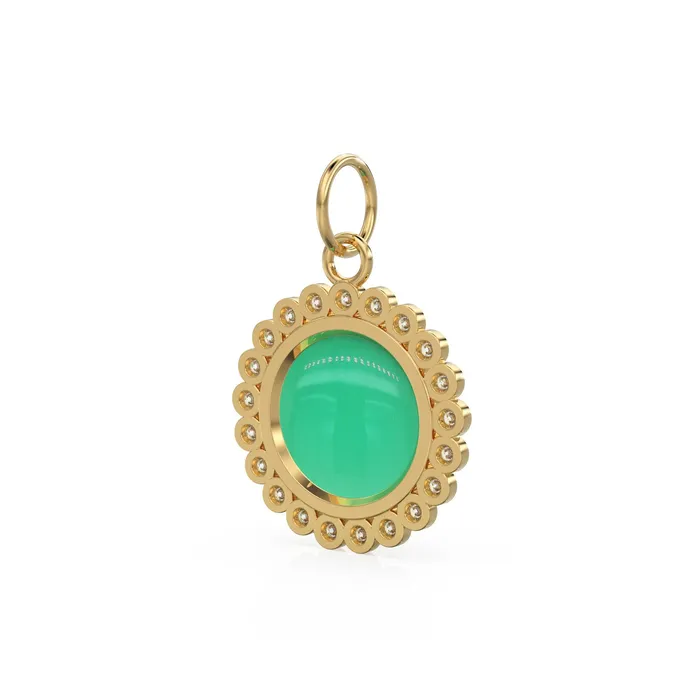 Jalvi Co Necklaces 26mm 14K Solid Yellow Gold Diamond Apple Green Chrysoprase Round Coin Shape Charm Necklace Pendant Jalvi Co Necklaces 26mm 14K Solid Yellow Gold Diamond Apple Green Chrysoprase Round Coin Shape Charm Necklace Pendant