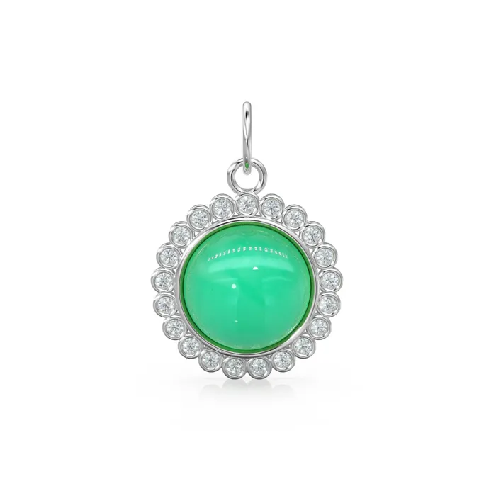 Jalvi Co Necklaces 26mm 14K Solid Yellow Gold Diamond Apple Green Chrysoprase Round Coin Shape Charm Necklace Pendant Jalvi Co Necklaces 26mm 14K Solid Yellow Gold Diamond Apple Green Chrysoprase Round Coin Shape Charm Necklace Pendant