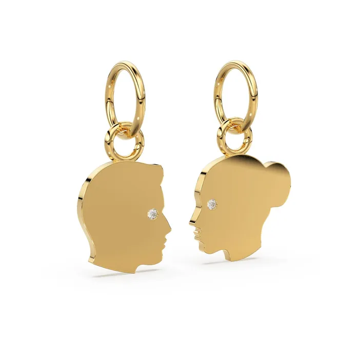 Jalvi Co PreStyled Sets 14k 18k Couple Face Cutout Solid Gold and Diamonds Charm Pendant Diamond Face Pendant 13mm Jalvi Co PreStyled Sets 14k 18k Couple Face Cutout Solid Gold and Diamonds Charm Pendant Diamond Face Pendant 13mm