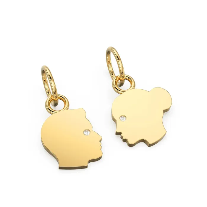 Jalvi Co PreStyled Sets 14k 18k Couple Face Cutout Solid Gold and Diamonds Charm Pendant Diamond Face Pendant 13mm Jalvi Co PreStyled Sets 14k 18k Couple Face Cutout Solid Gold and Diamonds Charm Pendant Diamond Face Pendant 13mm