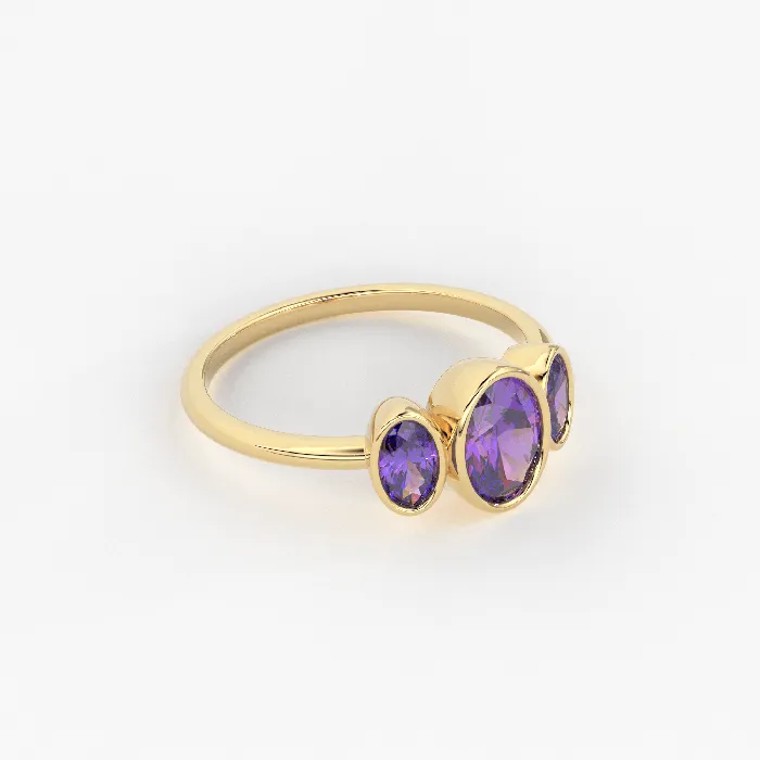 Jalvi Co Rings Three Stone Amethyst Ring Amethyst Engagement Ring Solid Rose Gold Diamond Amethyst Ring February Birthstone Ring Rose Gold Amethyst Ring