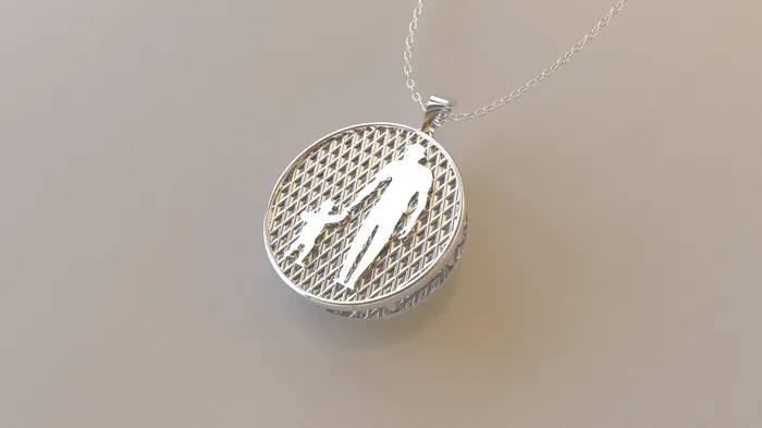 Jcm 21 jewelry 14K Gold Pendant Silhouette of Father and Son shaking hands Necklaces
