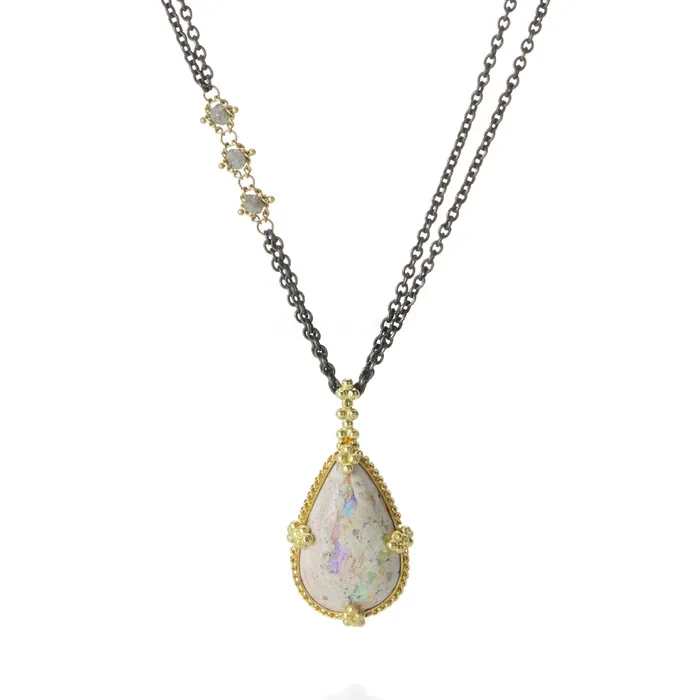 Mexican Opal and Silver Diamond Necklace Amali Necklaces