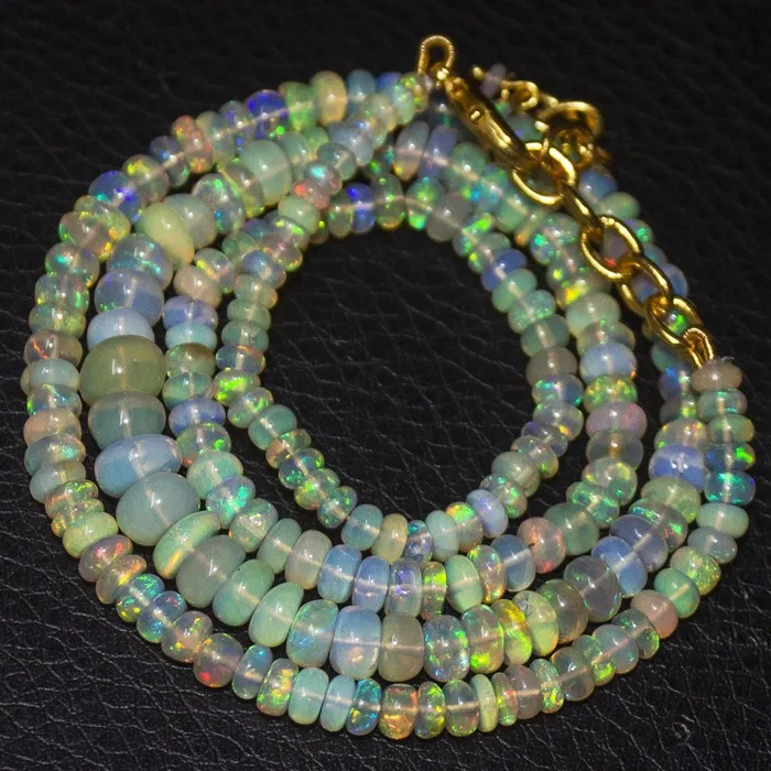 Natural Ethiopian Welo Opal Smooth Rondelle Gold Plated Necklace 21 35mm 65mm Beads Supplies USA Necklaces