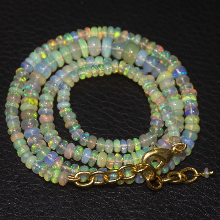 Natural Ethiopian Welo Opal Smooth Rondelle Gold Plated Necklace 21 35mm 65mm Beads Supplies USA Necklaces