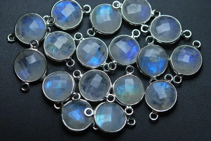Necklaces Beads Supplies USA 925 Sterling SilverRainbow Moonstone Faceted Coins Shape Pendant 20 Piece Of 19mm Approx