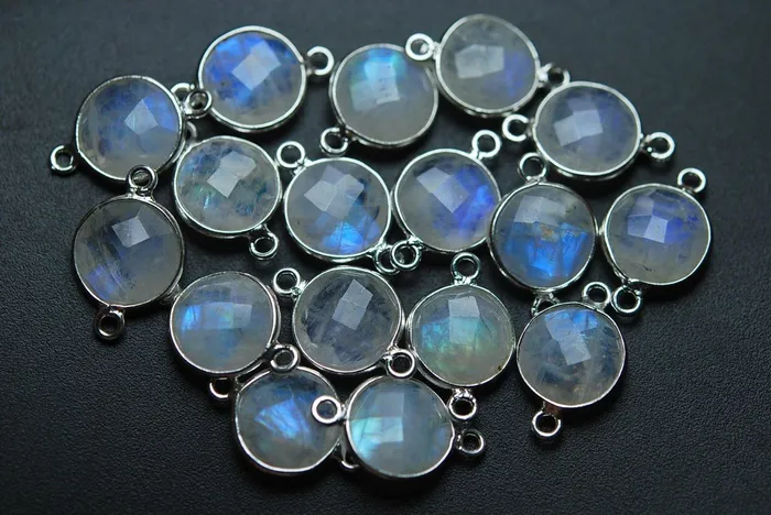Necklaces Beads Supplies USA 925 Sterling SilverRainbow Moonstone Faceted Coins Shape Pendant 20 Piece Of 19mm Approx