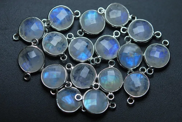 Necklaces Beads Supplies USA 925 Sterling SilverRainbow Moonstone Faceted Coins Shape Pendant 20 Piece Of 19mm Approx