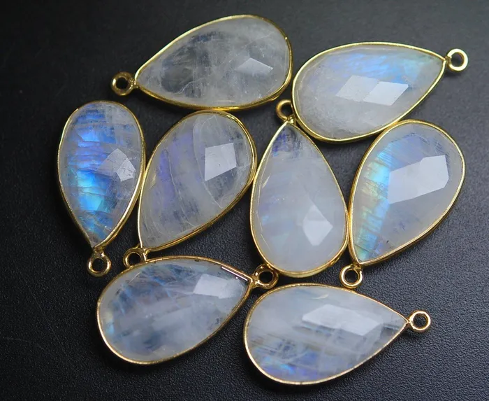 Necklaces Beads Supplies USA 925 Sterling Vermeil SilverRainbow Moonstone Faceted Pear Shape Pendant 2 Piece Of 20mm Approx Necklaces Beads Supplies USA 925 Sterling Vermeil SilverRainbow Moonstone Faceted Pear Shape Pendant 2 Piece Of 20mm Approx