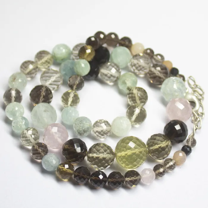 Necklaces Beads Supplies USA Natural Multi Color Multi Gemstone Faceted Round Beads Necklace 5mm 15mm 22inches
