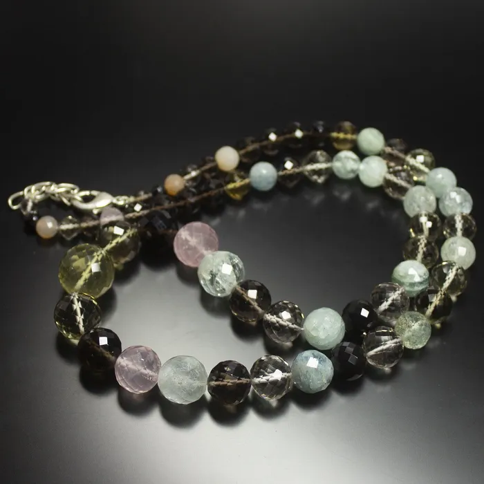 Necklaces Beads Supplies USA Natural Multi Color Multi Gemstone Faceted Round Beads Necklace 5mm 15mm 22inches