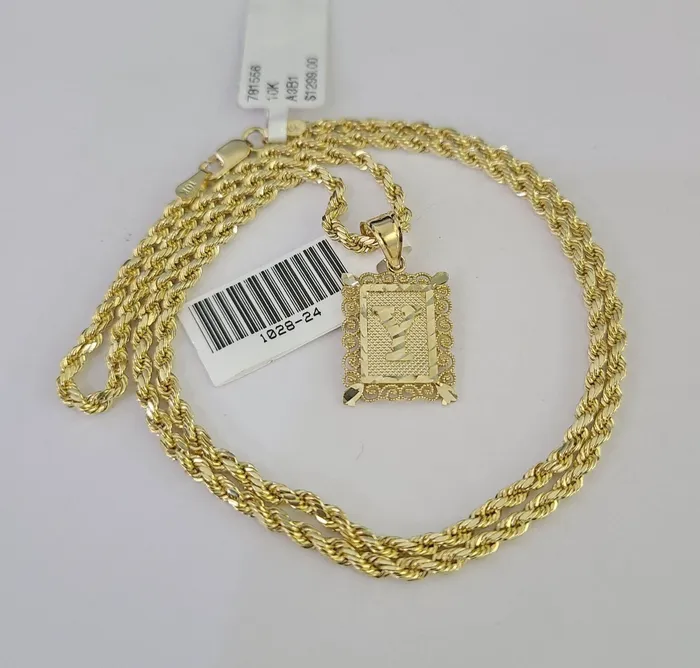 Necklaces Gold and Diamond 10k Gold Initial Y Charm Rope Chain 1626 25mm SET Necklace Alphabet Pendant