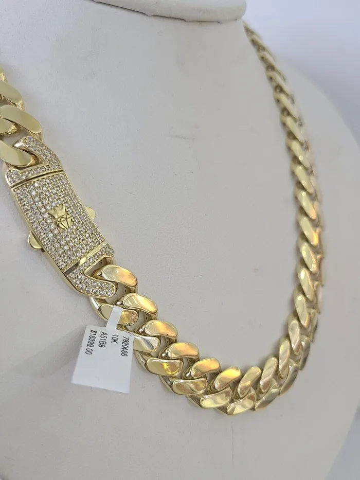 Necklaces Gold and Diamond Real 10K Royal Monaco Chain Box Clasp 13mm Gold Necklace 10Kt 26 Genuine Necklaces Gold and Diamond Real 10K Royal Monaco Chain Box Clasp 13mm Gold Necklace 10Kt 26 Genuine