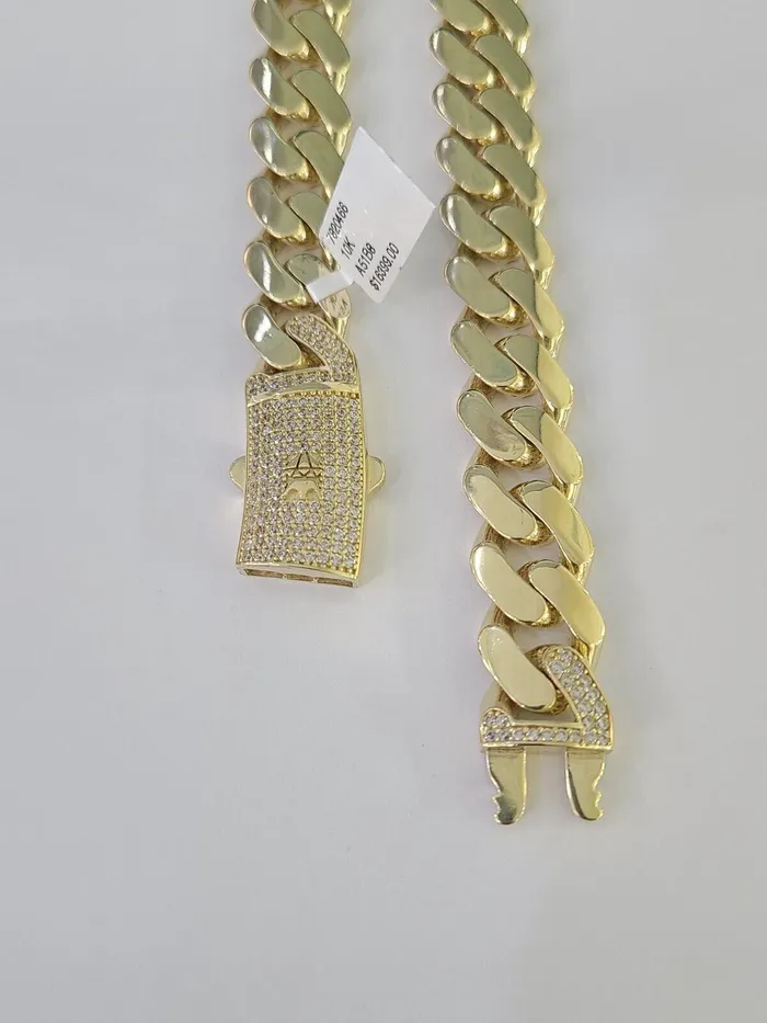 Necklaces Gold and Diamond Real 10K Royal Monaco Chain Box Clasp 13mm Gold Necklace 10Kt 26 Genuine
