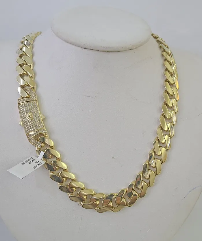 Necklaces Gold and Diamond Real 10K Royal Monaco Chain Box Clasp 13mm Gold Necklace 10Kt 26 Genuine